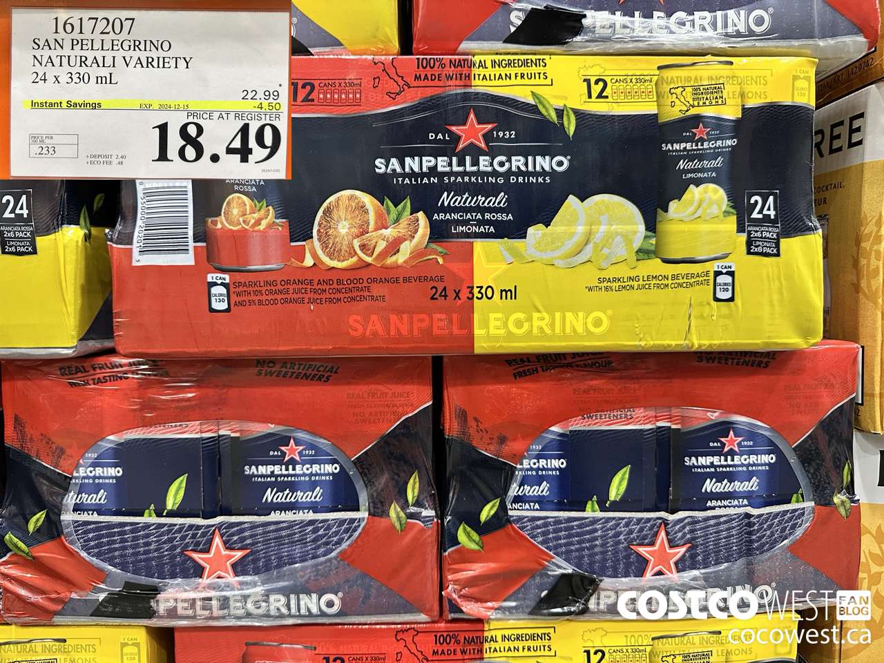 1617207 SAN PELLEGRINO NATURALI VARIETY 24 x 330 mL ($4.50 INSTANT SAVINGS EXPIRES ON 2024-12-15) $18.49