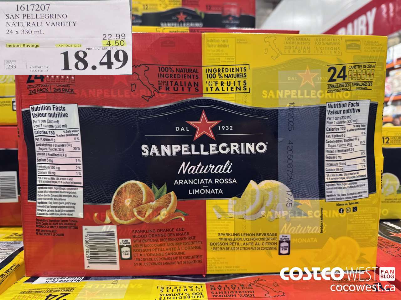 1617207 SAN PELLEGRINO NATURALI VARIETY 24 x 330 mL ($4.50 INSTANT SAVINGS EXPIRES ON 2024-12-22) $18.49