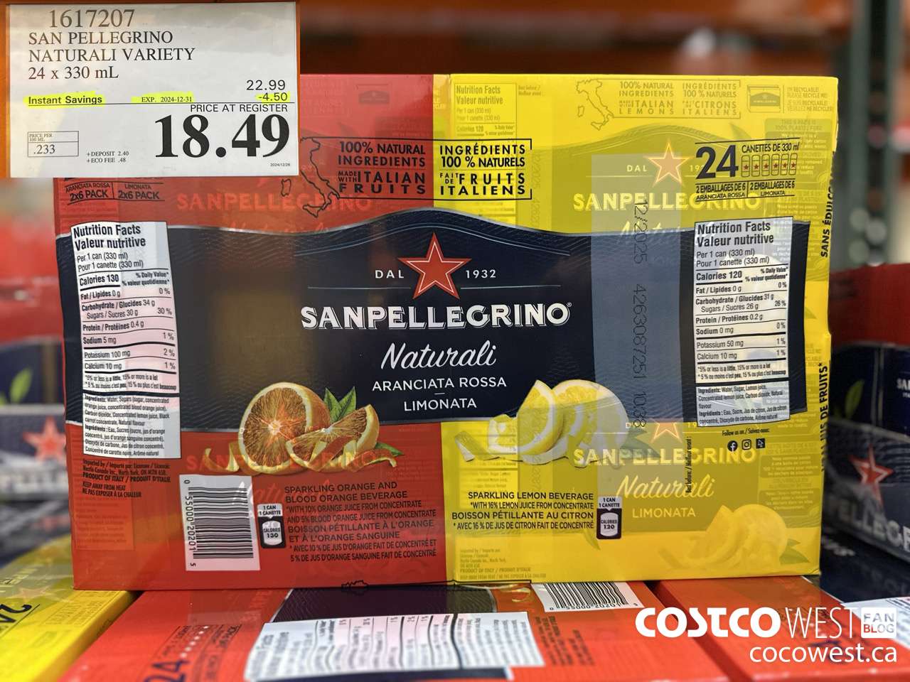 1617207 SAN PELLEGRINO NATURALI VARIETY 24 x 330 mL ($4.50 INSTANT SAVINGS EXPIRES ON 2024-12-31) $18.49