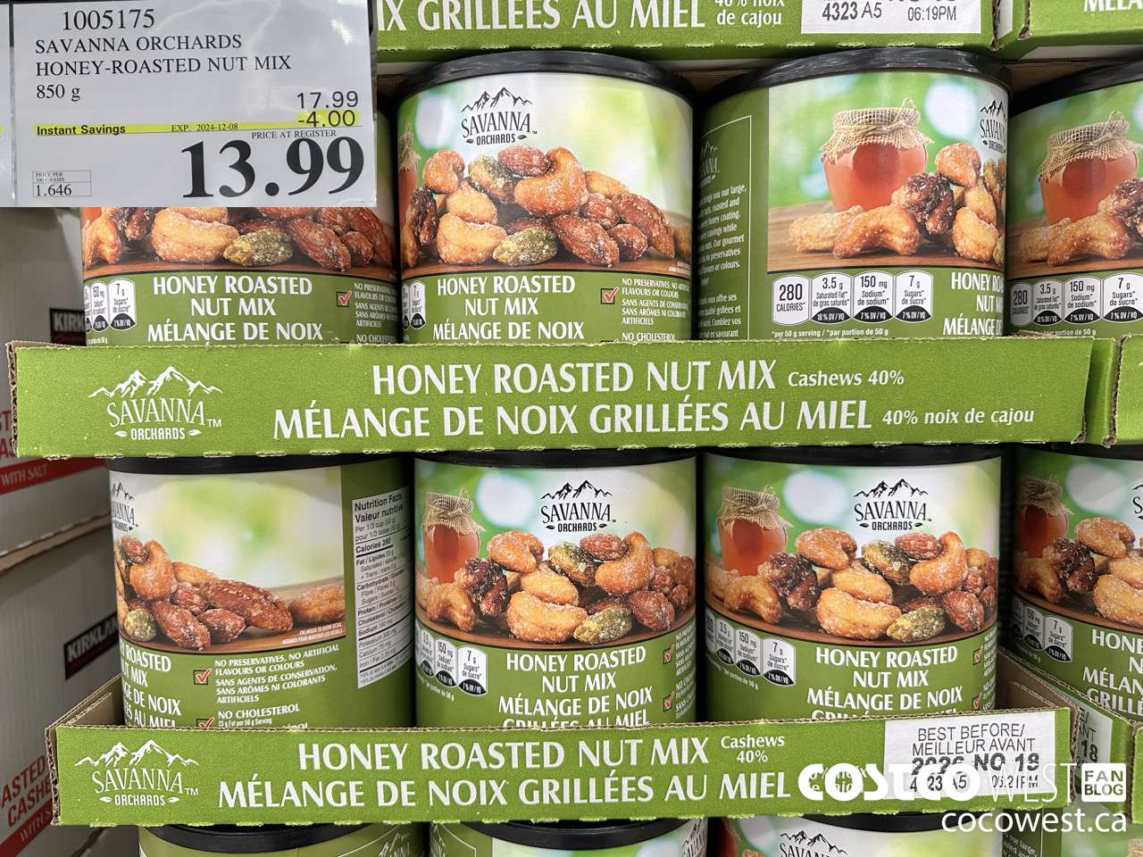 1005175 SAVANNA ORCHARDS HONEY-ROASTED NUT MIX 850 G ($4.00 INSTANT SAVINGS EXPIRES ON 2024-12-08) $13.99