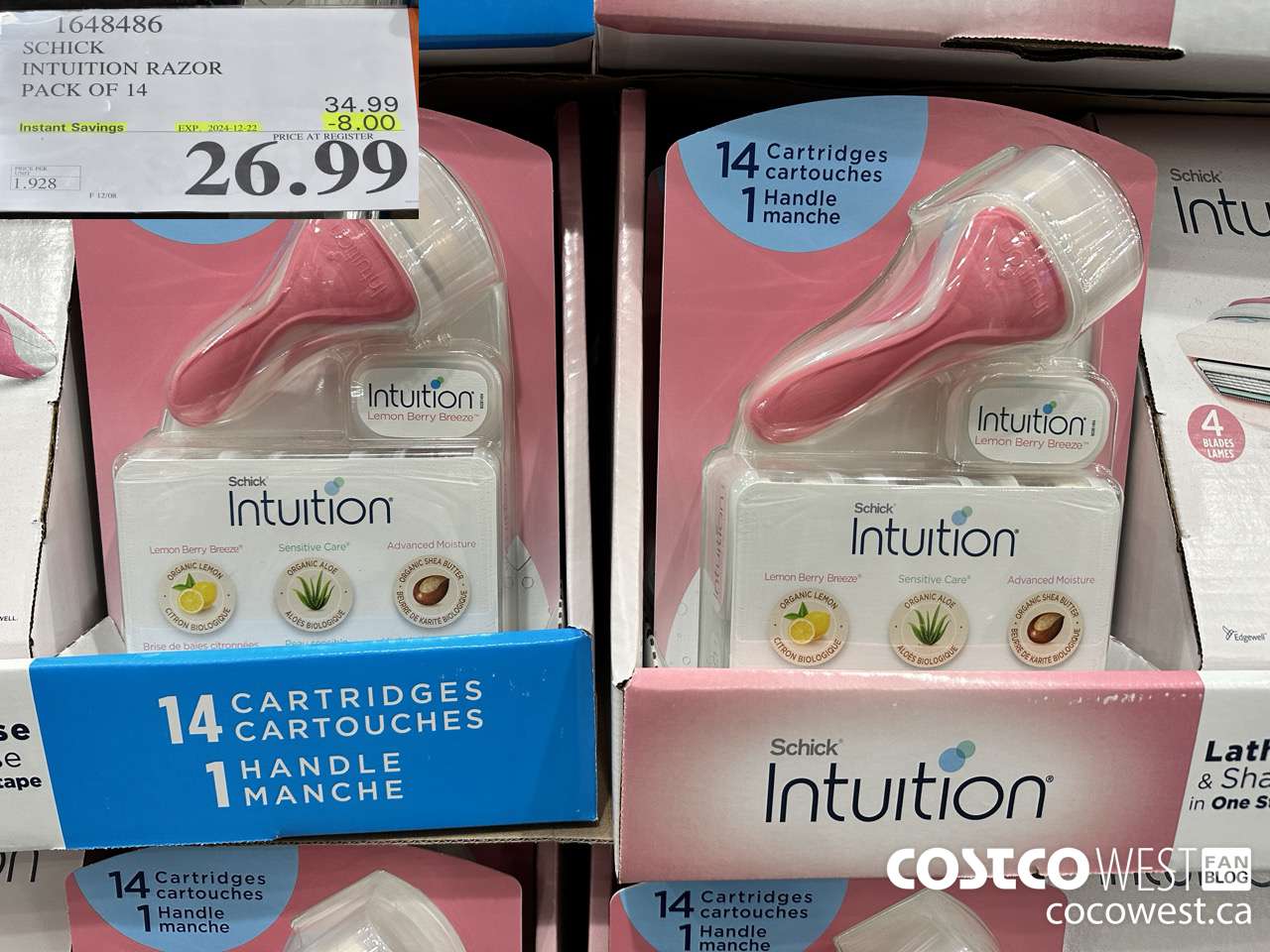 1648486 SCHICK INTUITION 14 CARTRIDGES + RAZOR ($8.00 INSTANT SAVINGS EXPIRES ON 2024-12-22) $26.99