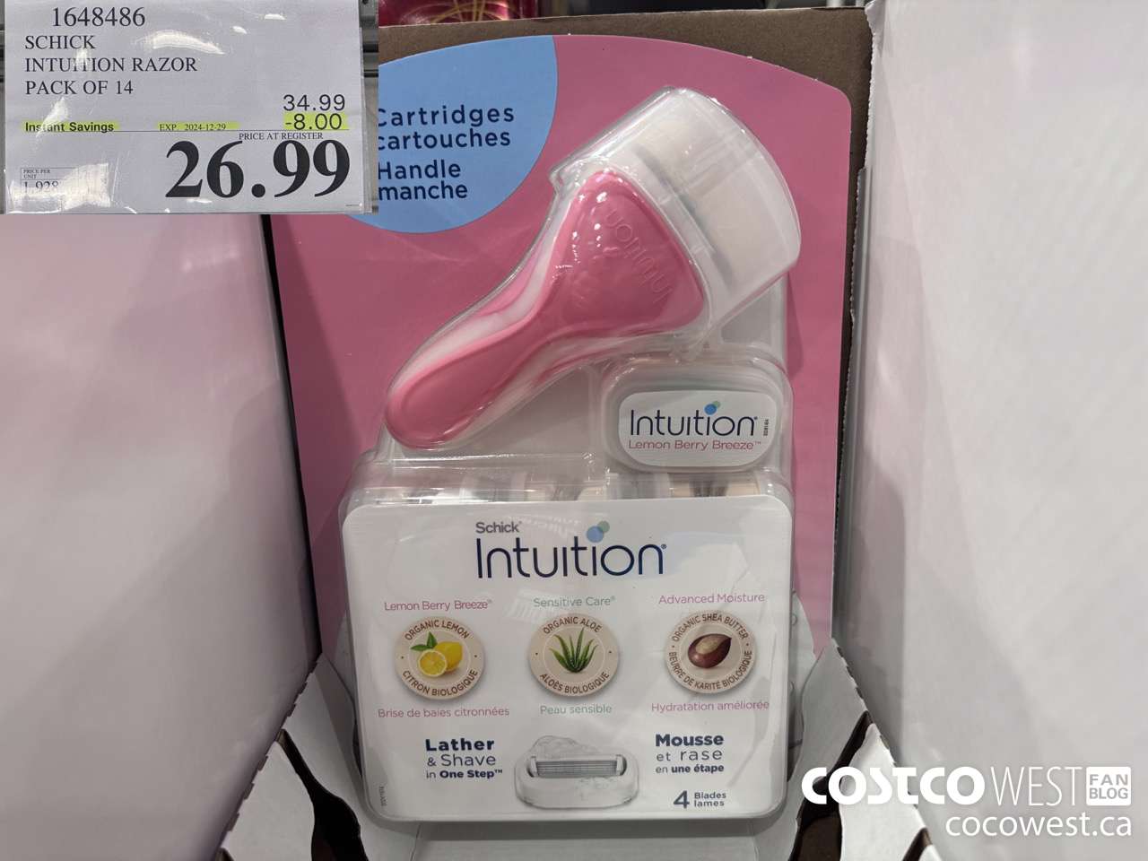 1648486 SCHICK INTUITION 14 CARTRIDGES + RAZOR ($8.00 INSTANT SAVINGS EXPIRES ON 2024-12-29) $26.99