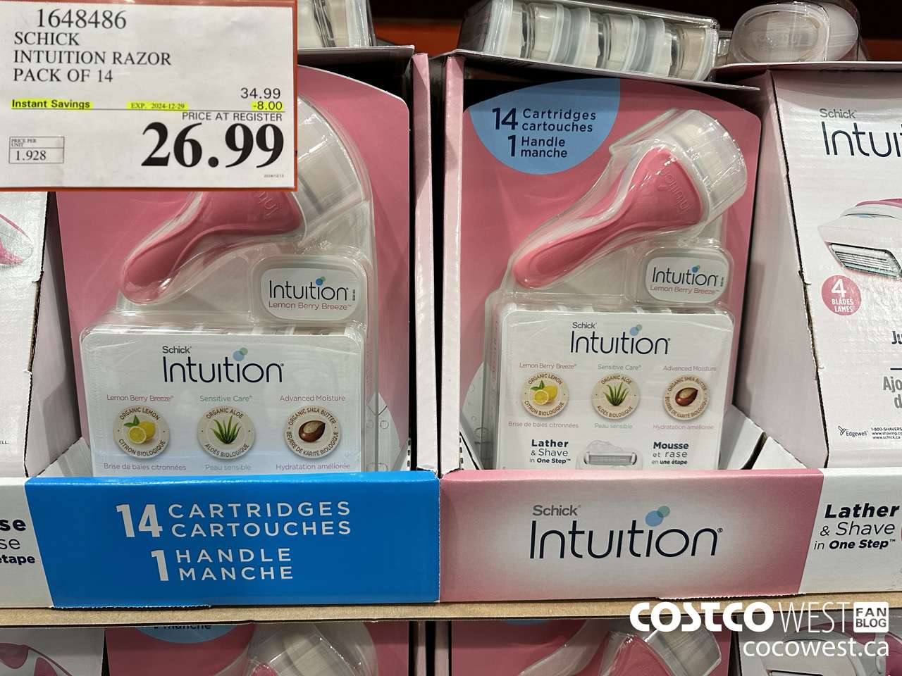 1648486 SCHICK INTUITION 14 CARTRIDGES + RAZOR ($8.00 INSTANT SAVINGS EXPIRES ON 2024-12-29) $26.99