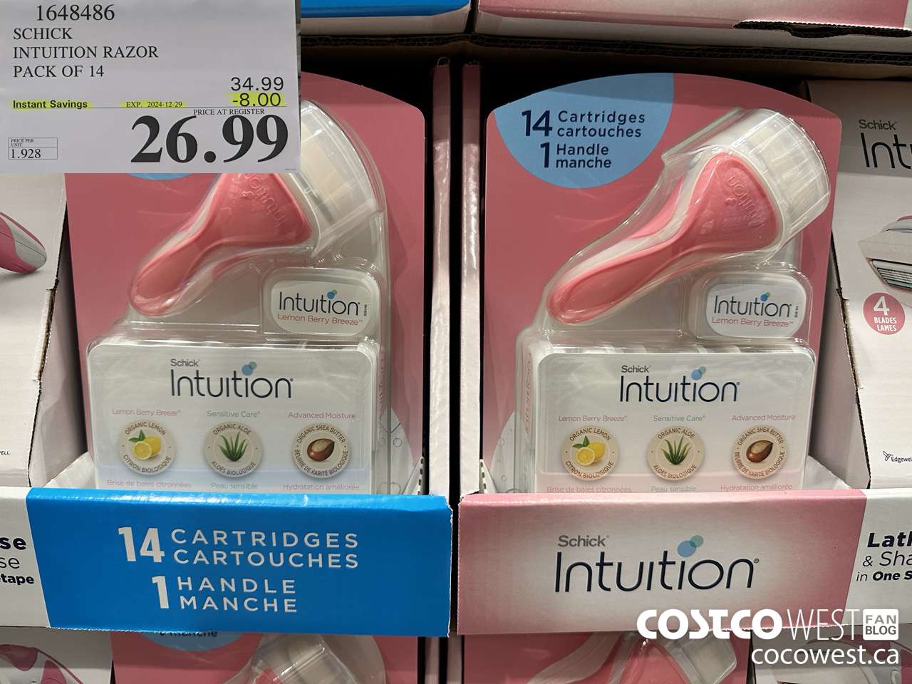 1648486 SCHICK INTUITION 14 CARTRIDGES + RAZOR ($8.00 INSTANT SAVINGS EXPIRES ON 2024-12-29) $26.99