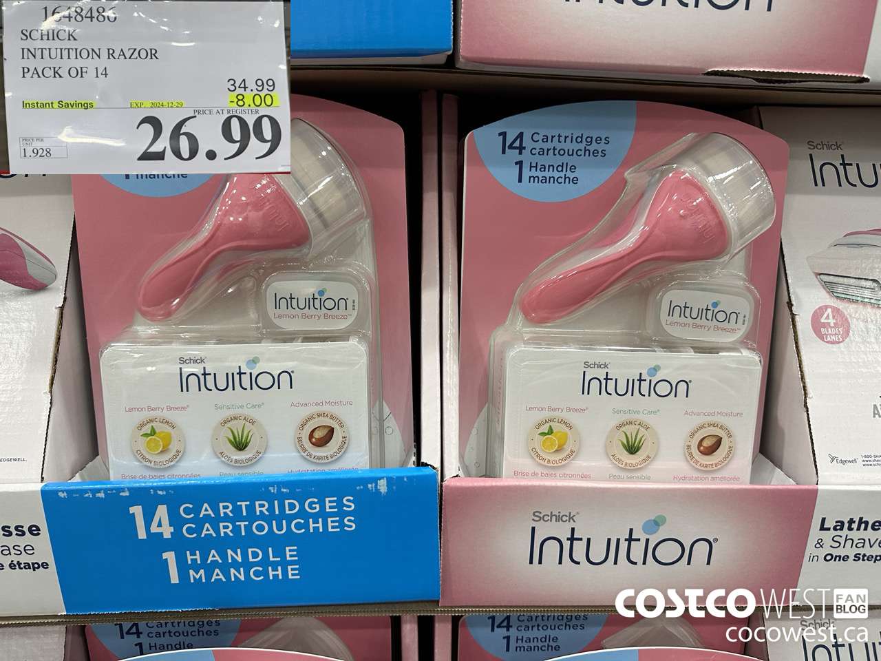 1648486 SCHICK INTUITION 14 CARTRIDGES + RAZOR ($8.00 INSTANT SAVINGS EXPIRES ON 2024-12-29) $26.99