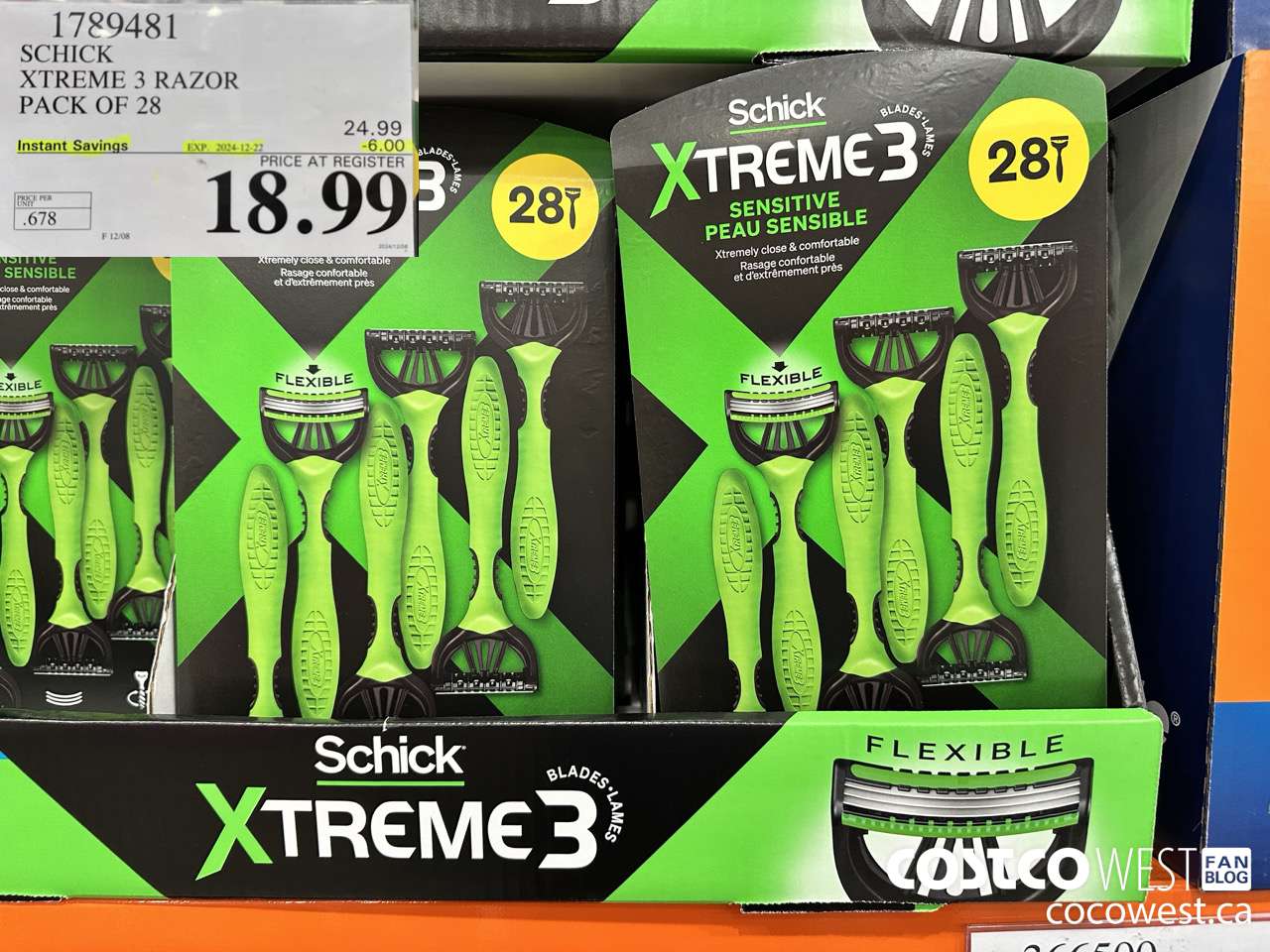 1789481 SCHICK XTREME 3 RAZOR PACK OF 28 ($6.00 INSTANT SAVINGS EXPIRES ON 2024-12-22) $18.99
