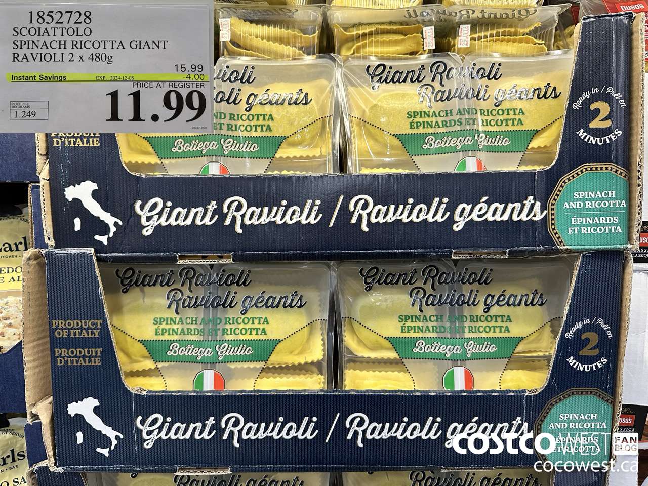 1852728 SCOIATTOLO SPINACH RICOTTA GIANT RAVIOLI 2 X 480G ($4.00 INSTANT SAVINGS EXPIRES ON 2024-12-08) $11.99