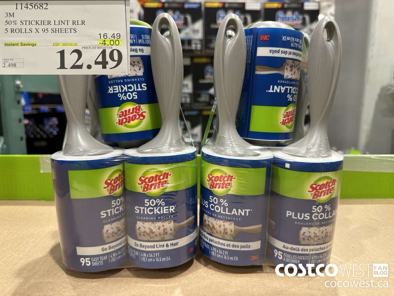 1145682 SCOTCH BRITE 50% STICKIER LINT RLR 5 ROLLS X 95 SHEETS ($4.00 INSTANT SAVINGS EXPIRES ON 2025-01-26) $12.49