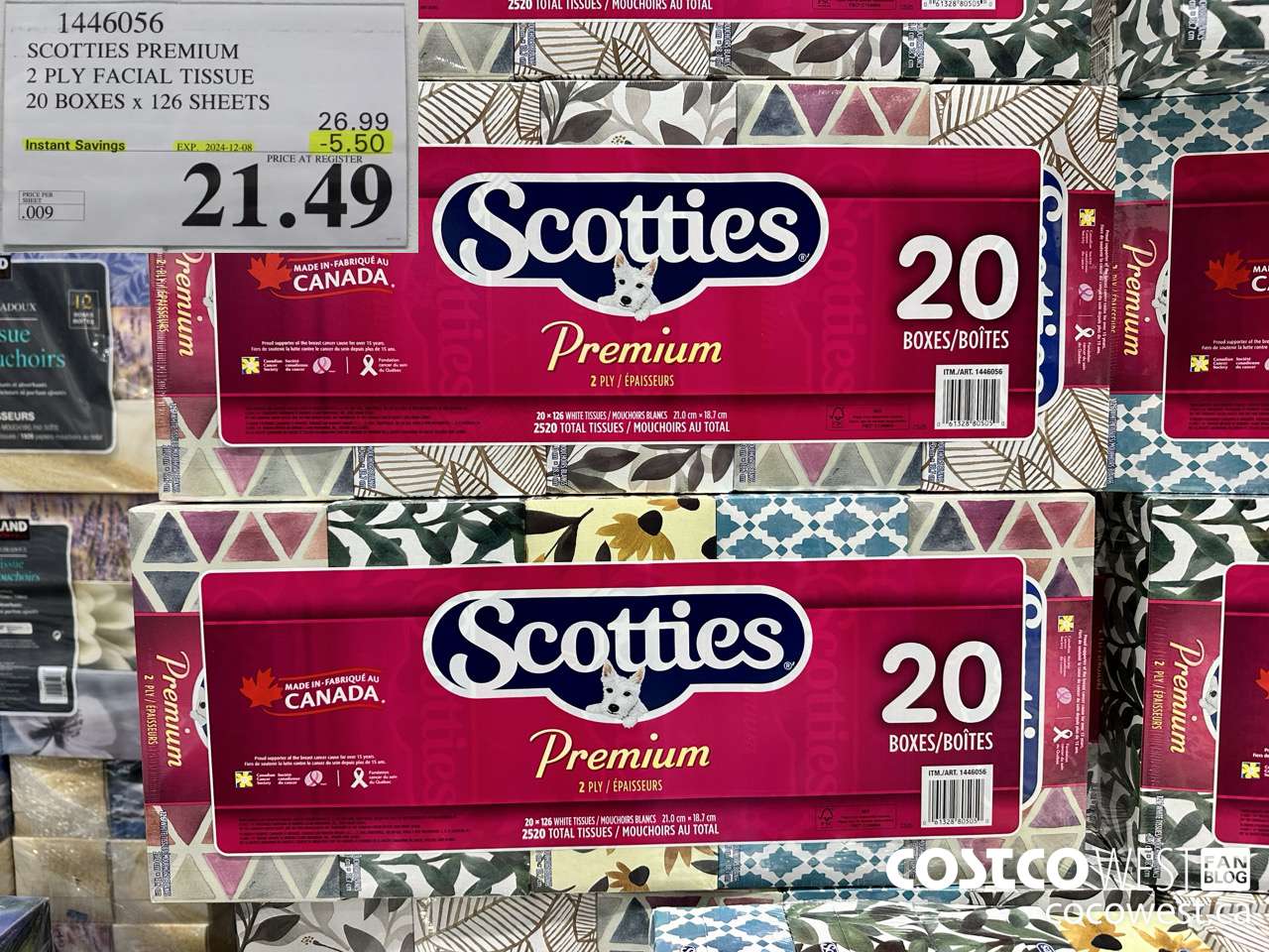 1446056 SCOTTIES PREMIUM 2 PLY FACIAL TISSUE 20 BOXES x 126 SHEETS ($5.50 INSTANT SAVINGS EXPIRES ON 2024-12-08) $21.49