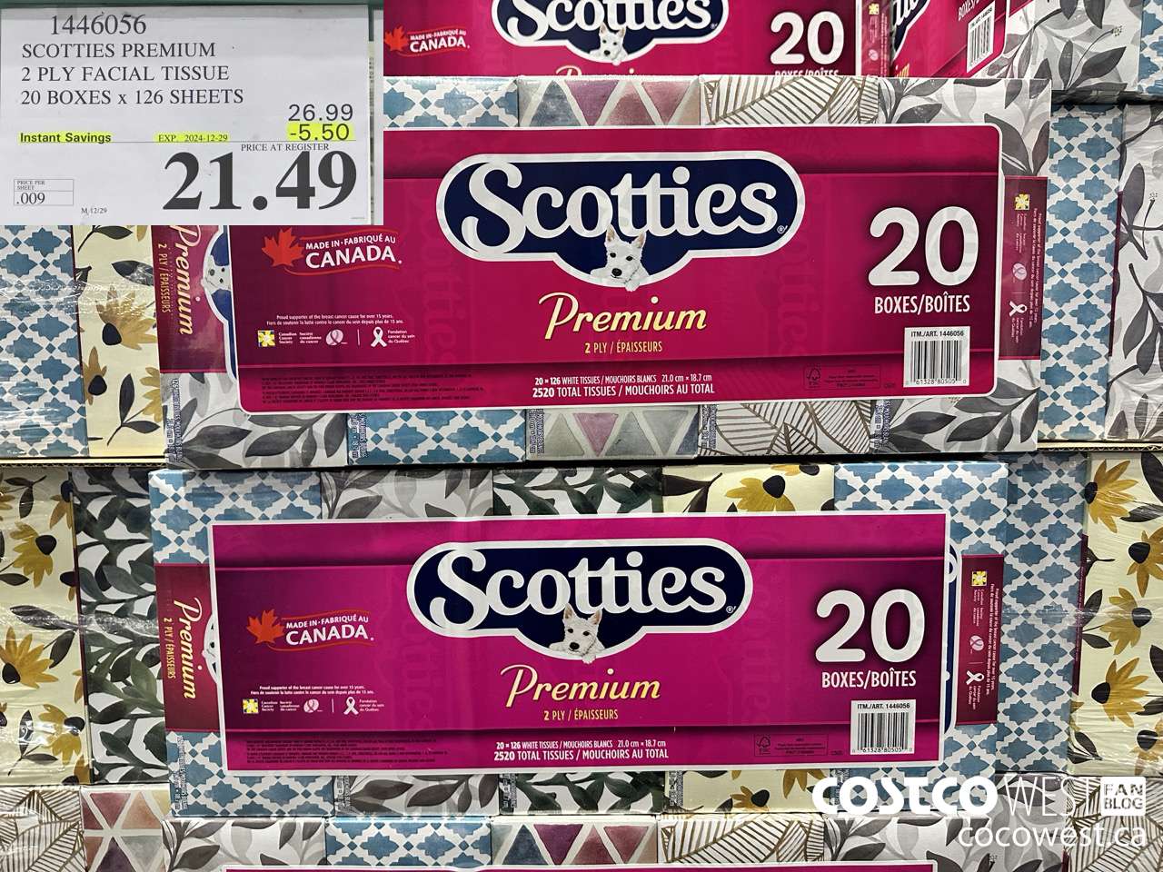 1446056 SCOTTIES PREMIUM 2 PLY FACIAL TISSUE 20 BOXES x 126 SHEETS ($5.50 INSTANT SAVINGS EXPIRES ON 2024-12-29) $21.49