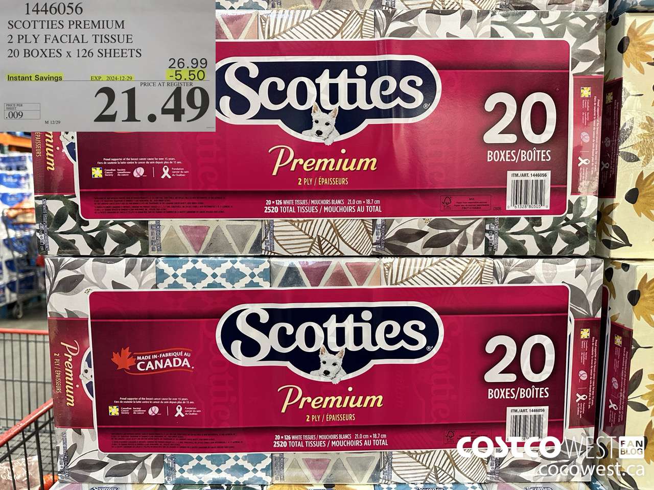 1446056 SCOTTIES PREMIUM 2 PLY FACIAL TISSUE 20 BOXES x 126 SHEETS ($5.50 INSTANT SAVINGS EXPIRES ON 2024-12-29) $21.49