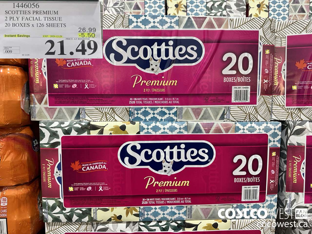1446056 SCOTTIES PREMIUM 2 PLY FACIAL TISSUE 20 BOXES x 126 SHEETS ($5.50 INSTANT SAVINGS EXPIRES ON 2024-12-29) $21.49