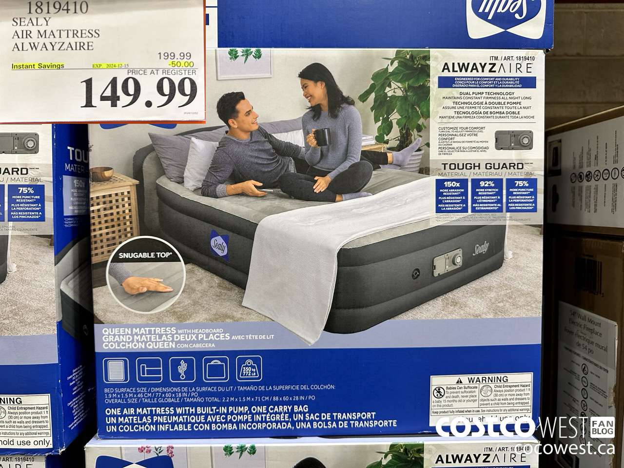 1819410 SEALY AIR MATTRESS ALWAYZAIRE ($50.00 INSTANT SAVINGS EXPIRES ON 2024-12-15) $149.99