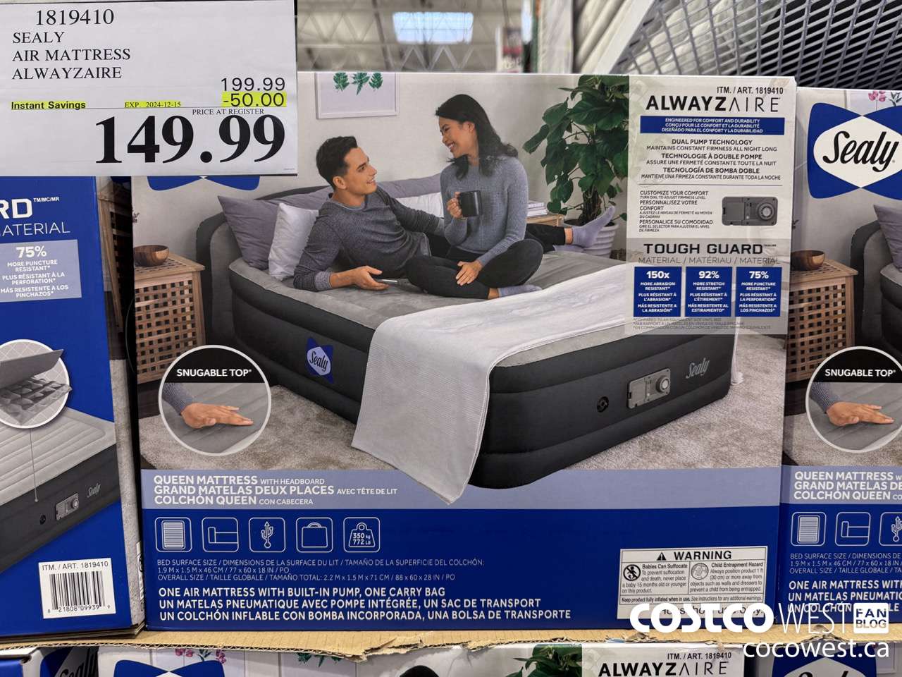 1819410 SEALY AIR MATTRESS ALWAYZAIRE ($50.00 INSTANT SAVINGS EXPIRES ON 2024-12-15) $149.99