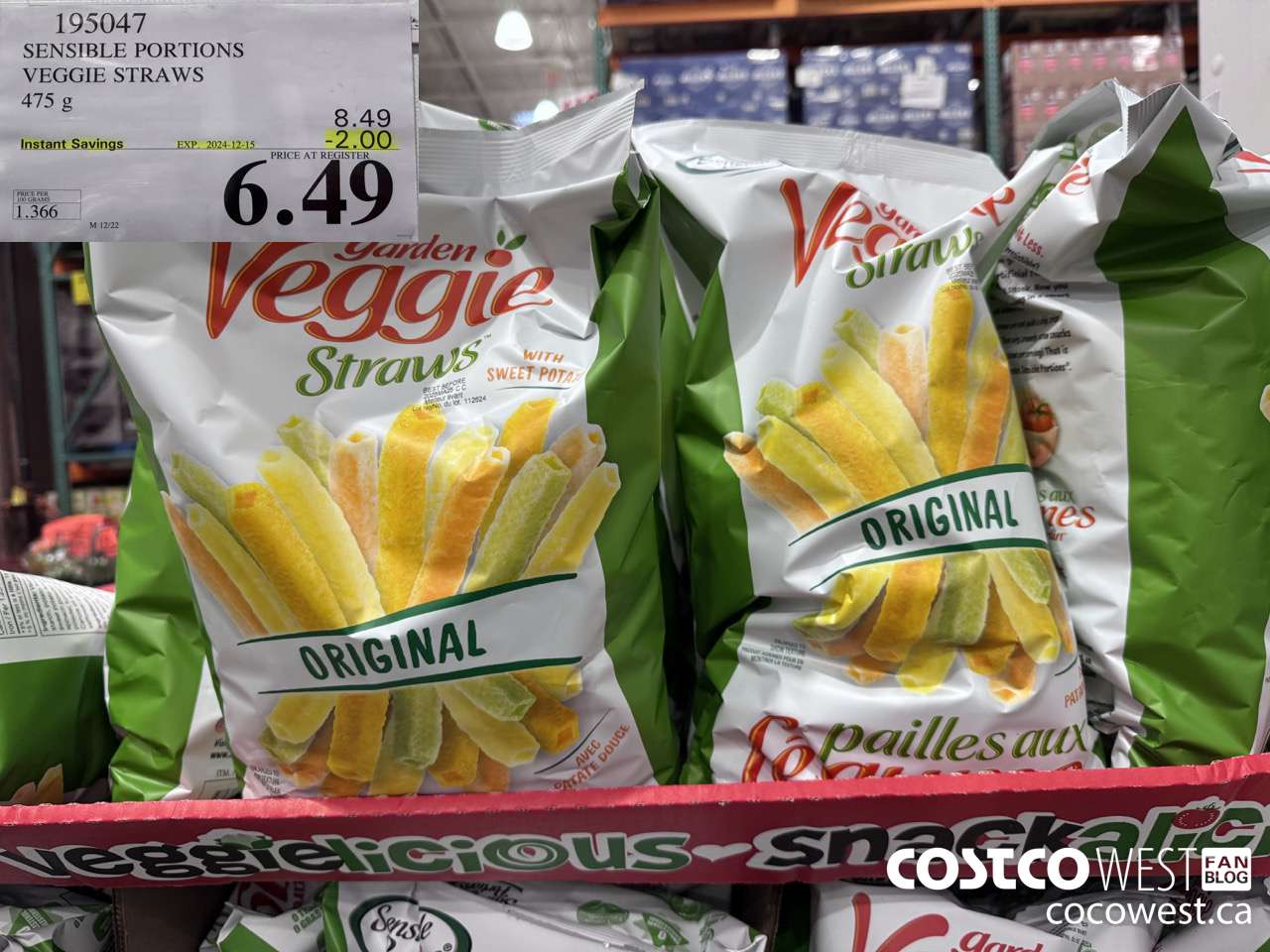 195047 SENSIBLE PORTIONS VEGGIE STRAWS 475 g ($2.00 INSTANT SAVINGS EXPIRES ON 2024-12-15) $6.49