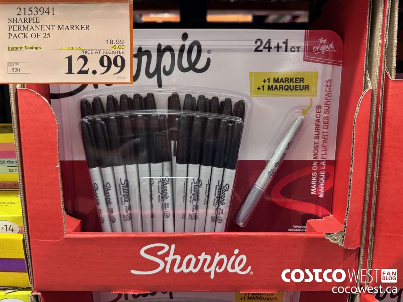 2153941 SHARPIE PERMANENT MARKER PACK OF 25 ($6.00 INSTANT SAVINGS EXPIRES ON 2024-12-22) $12.99
