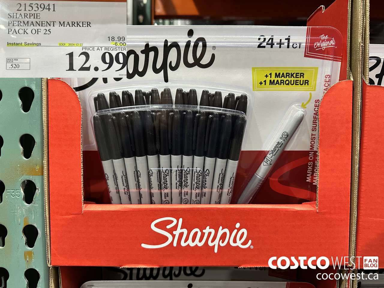 2153941 SHARPIE PERMANENT MARKER PACK OF 25 ($6.00 INSTANT SAVINGS EXPIRES ON 2024-12-22) $12.99