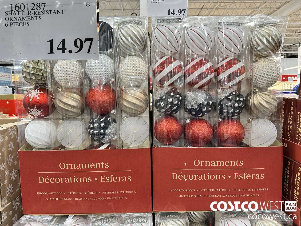 1601287 SHATTER-RESISTANT ORNAMENTS 6 PIECES $14.97