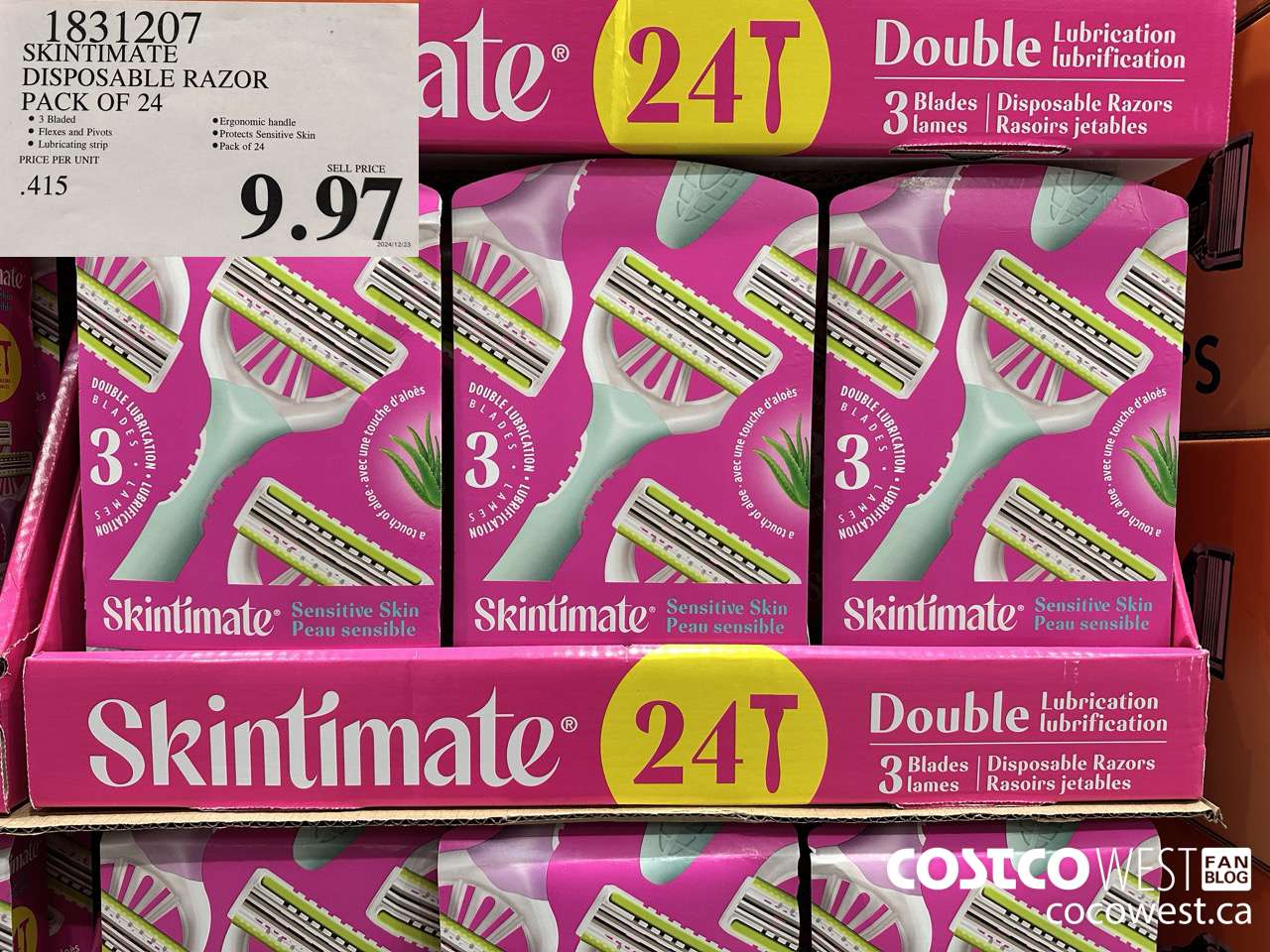 1831207 SKINTIMATE DISPOSABLE RAZOR PACK OF 24 $9.97