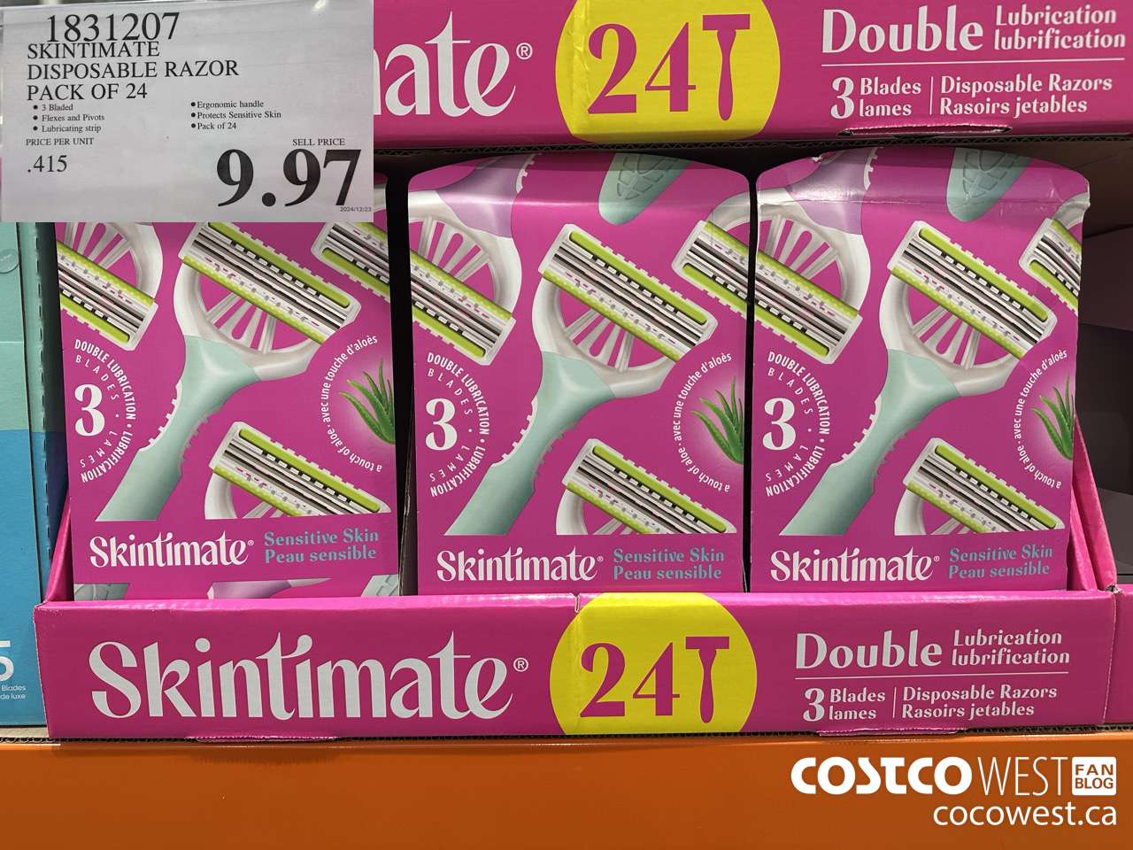1831207 SKINTIMATE DISPOSABLE RAZOR PACK OF 24 $9.97