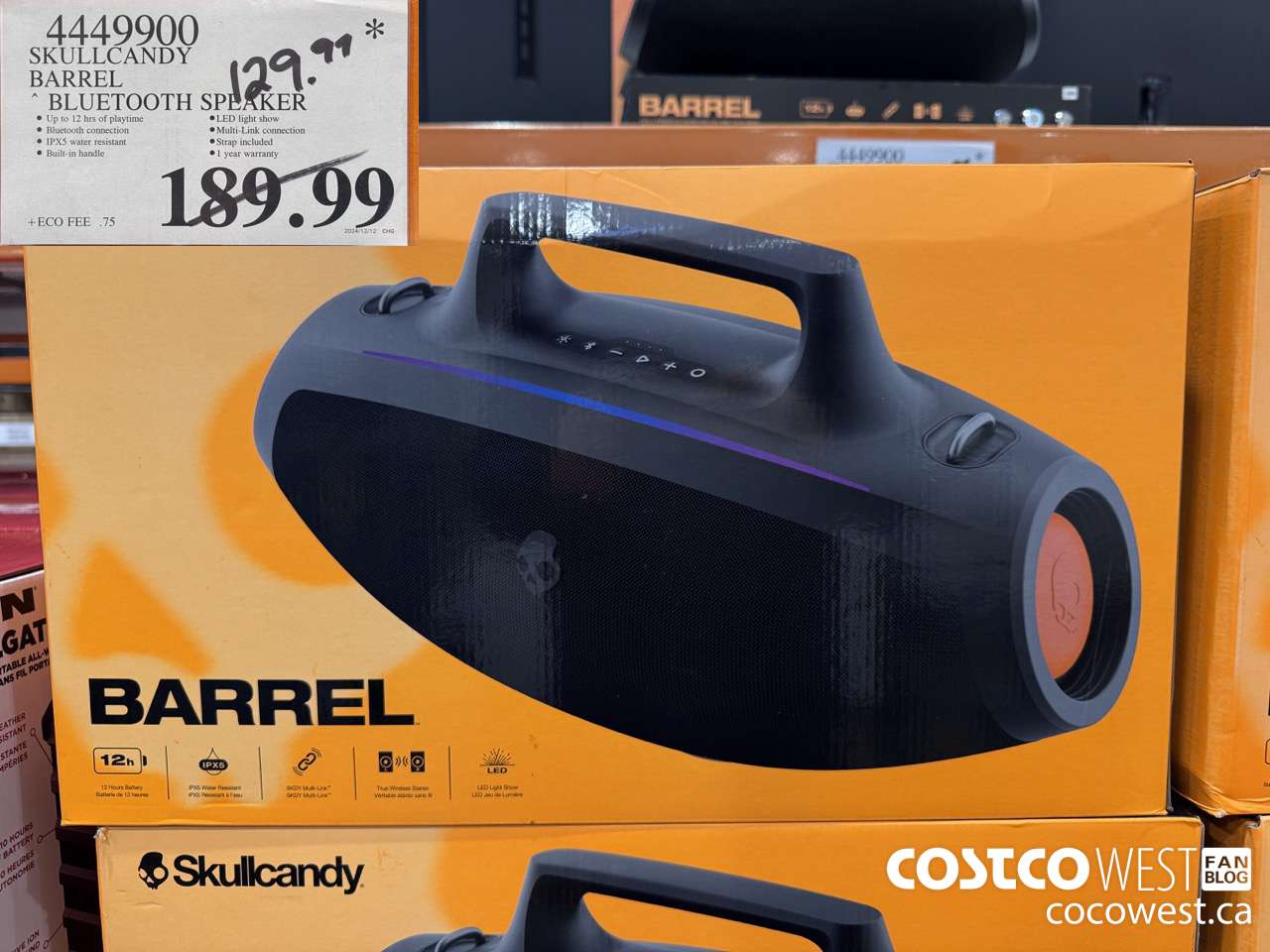 4449900 SKULLCANDY BARREL BLUETOOTH SPEAKER $129.97