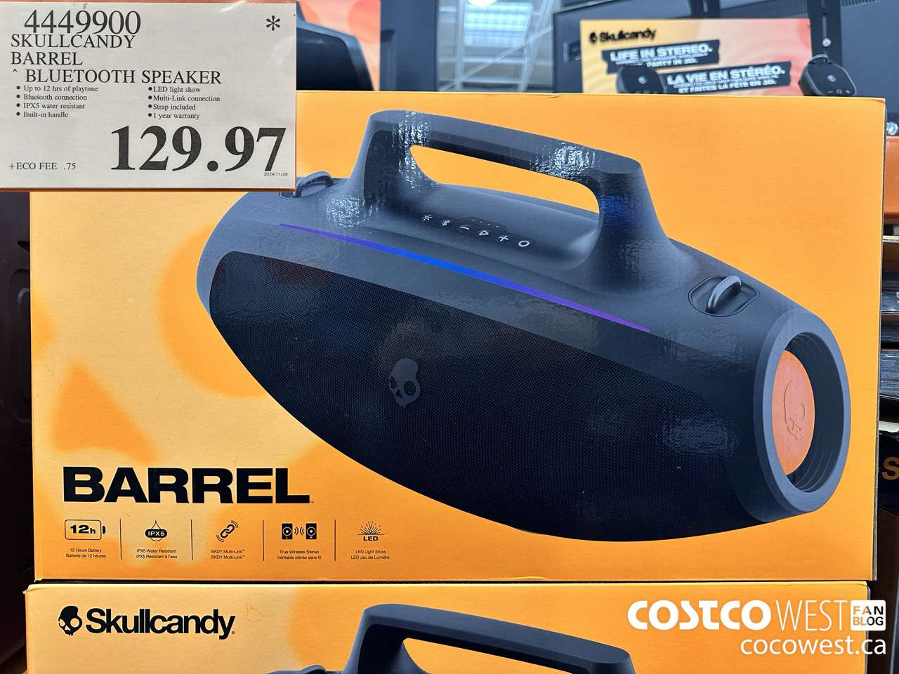 4449900 SKULLCANDY BARREL BLUETOOTH SPEAKER $129.97