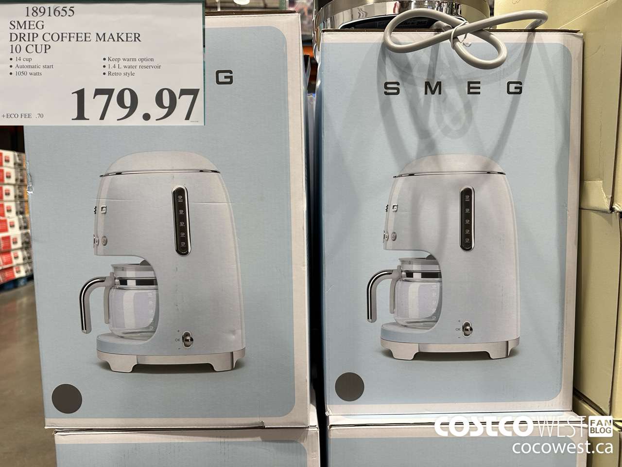 1891655 SMEG DRIP COFFEE MAKER 10 CUP $179.97