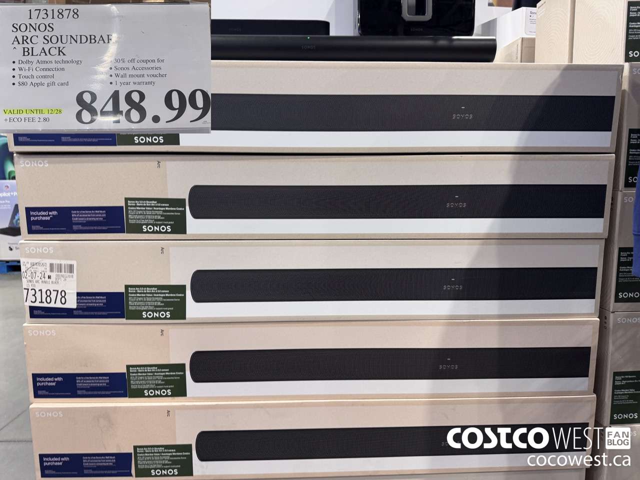 1731878 SONOS ARC SOUNDBAR W/DOLBY ATMOS (EXPIRES ON 2024-12-28) $848.99