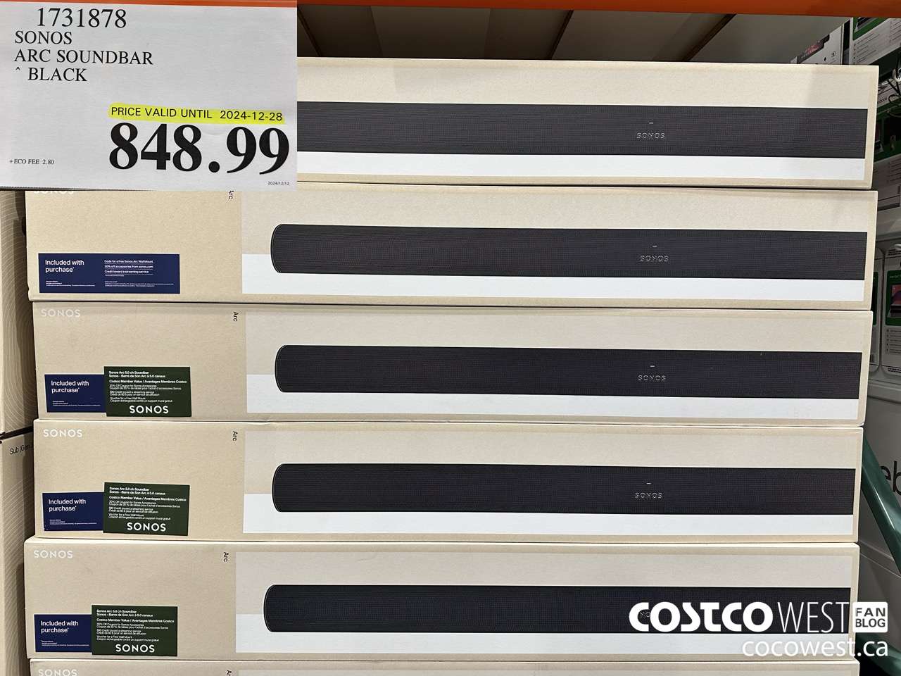 1731878 SONOS ARC SOUNDBAR W/DOLBY ATMOS (EXPIRES ON 2024-12-28) $848.99