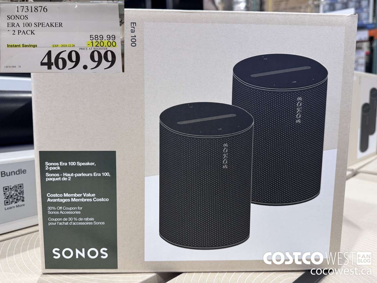 1731876 SONOS ERA 100 SPEAKER 2 PACK ($120.00 INSTANT SAVINGS EXPIRES ON 2024-12-28) $469.99