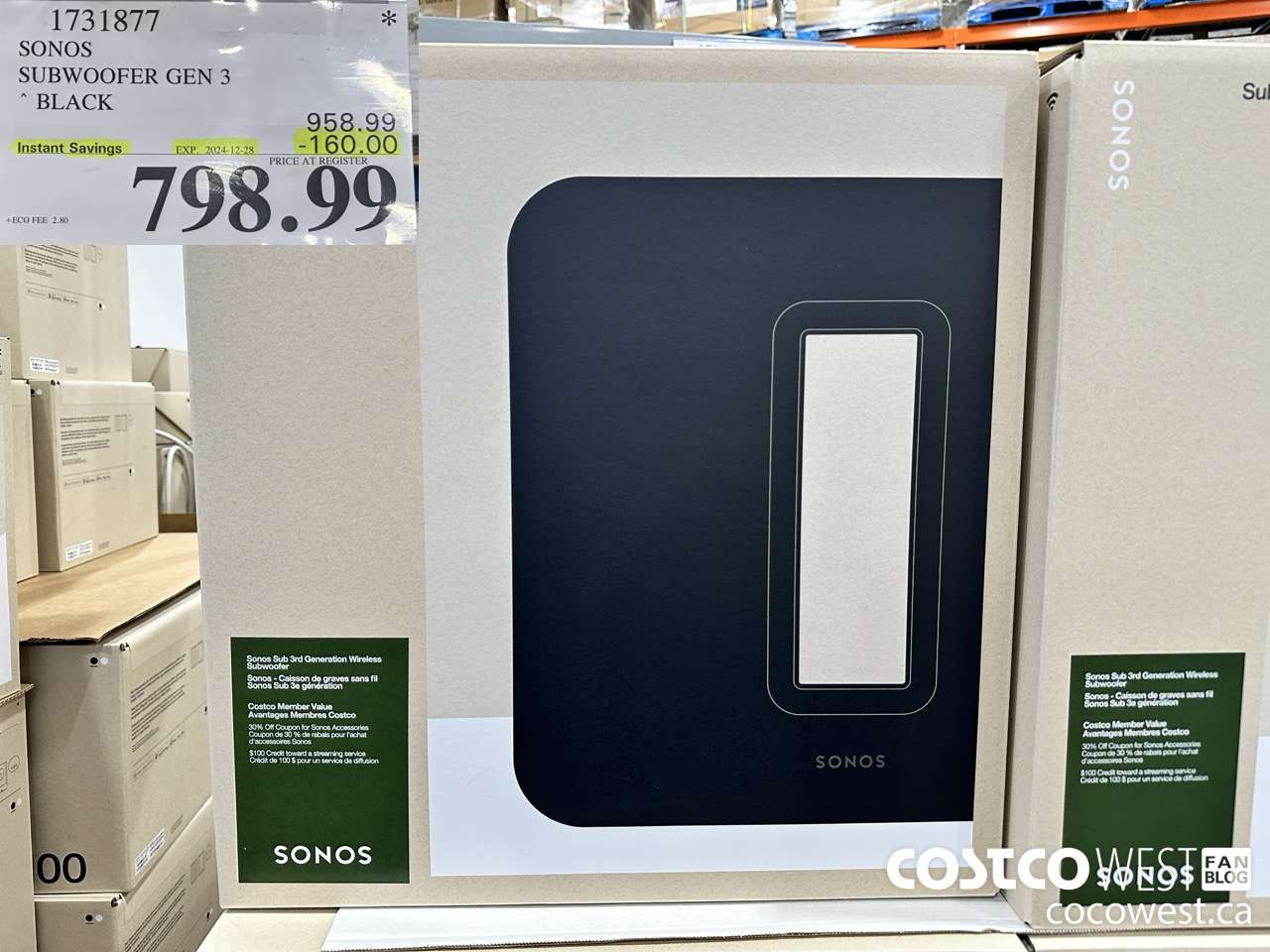 1731877 SONOS SUB (GEN 3) WIRELESS SUBWOOFER ($160.00 INSTANT SAVINGS EXPIRES ON 2024-12-28) $798.99