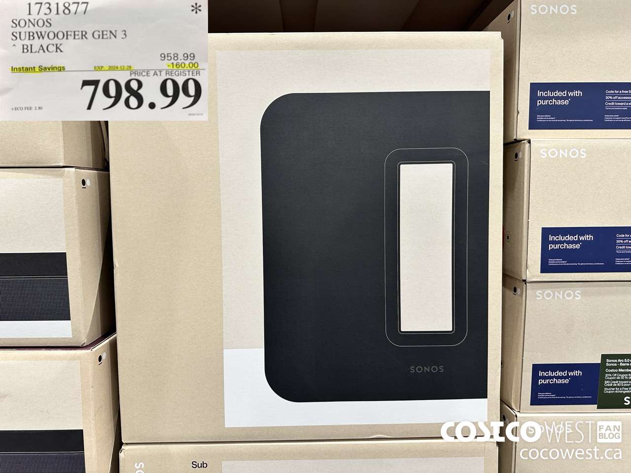 1731877 SONOS SUB (GEN 3) WIRELESS SUBWOOFER ($160.00 INSTANT SAVINGS EXPIRES ON 2024-12-28) $798.99