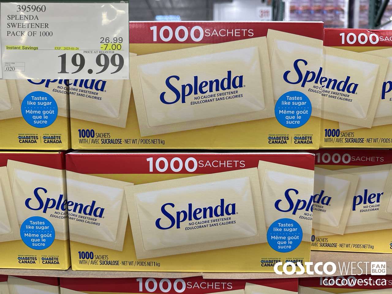 395960 SPLENDA SWEETENER 1000 PACKETS ($7.00 INSTANT SAVINGS EXPIRES ON 2025-01-26) $19.99