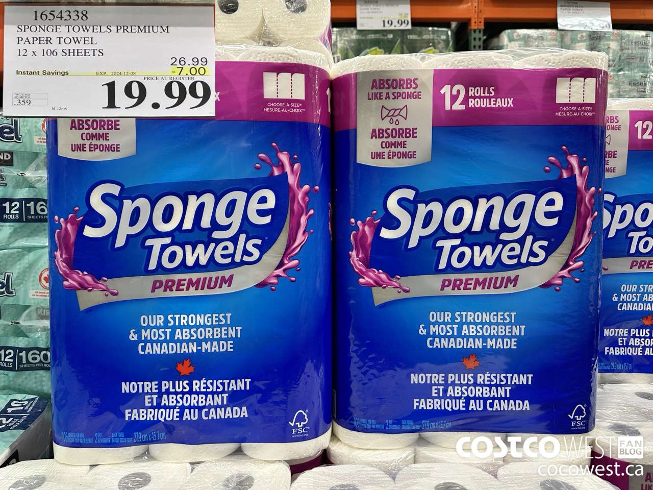 1654338 SPONGE TOWELS PREMIUM PAPER TOWEL 12 X 106 SHEETS ($7.00 INSTANT SAVINGS EXPIRES ON 2024-12-08) $19.99