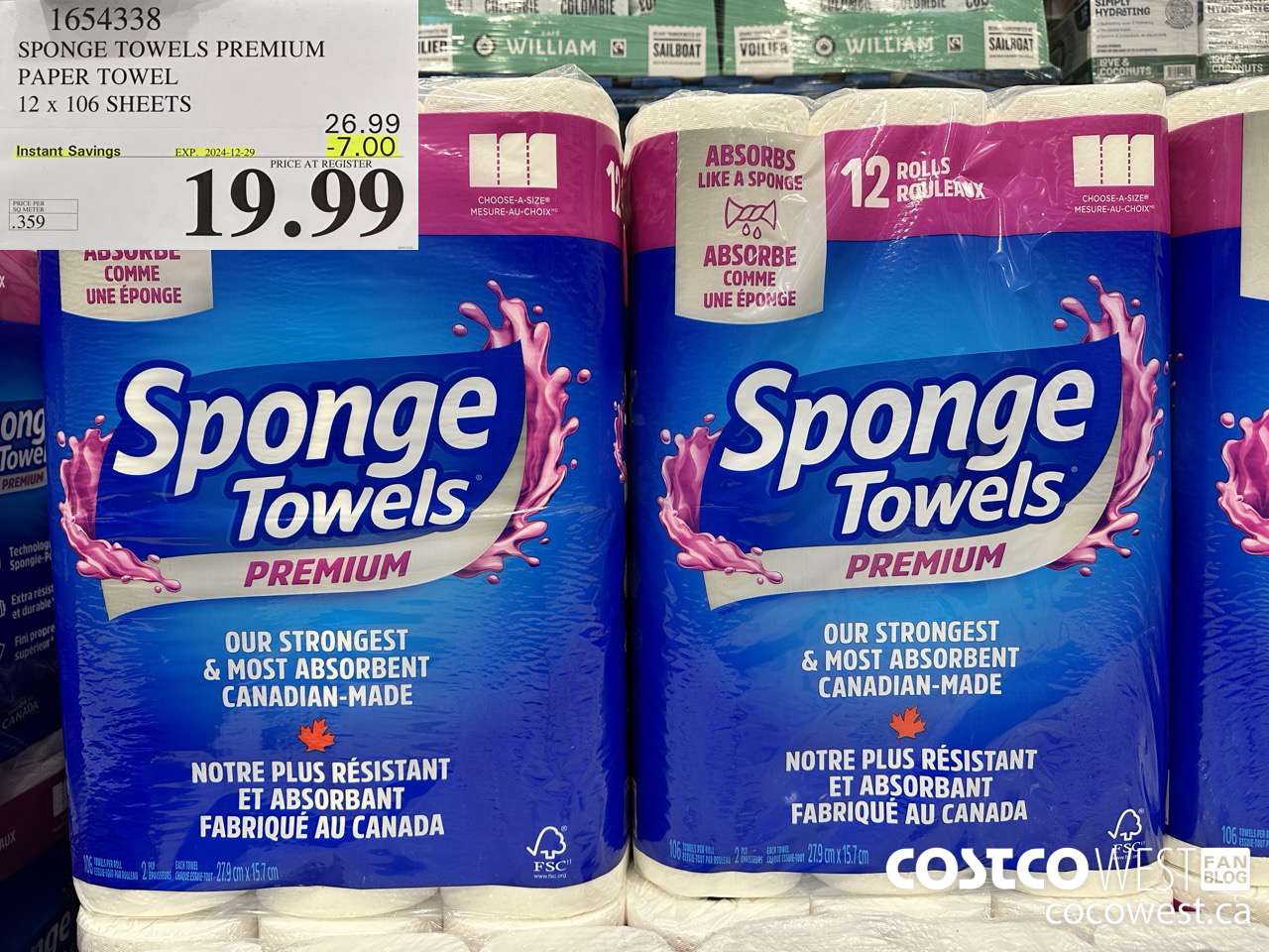 1654338 SPONGE TOWELS PREMIUM PAPER TOWEL 12 X 106 SHEETS ($7.00 INSTANT SAVINGS EXPIRES ON 2024-12-29) $19.99