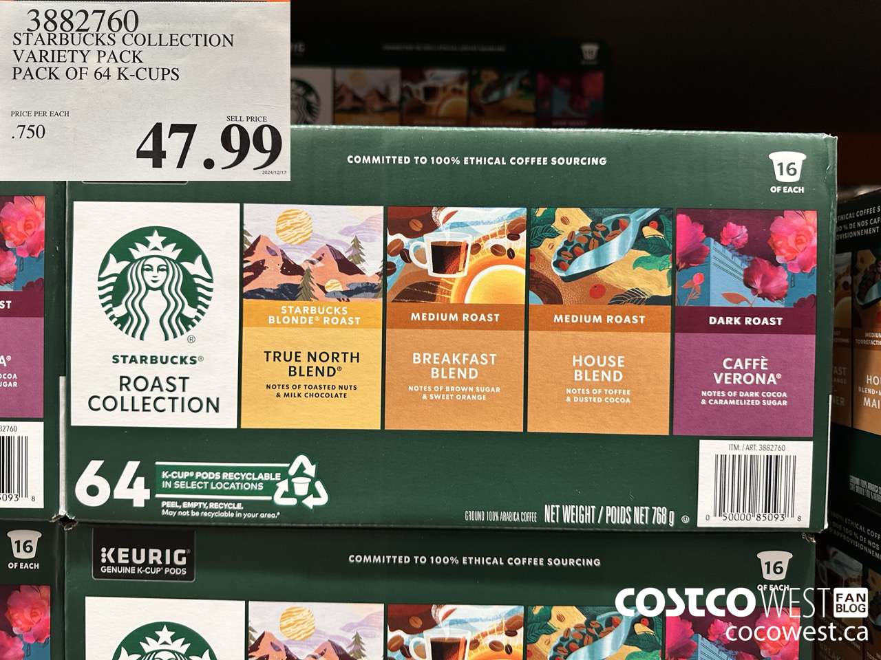 3882760 STARBUCKS COLLECTION VARIETY PACK 64 K-CUPS $47.99