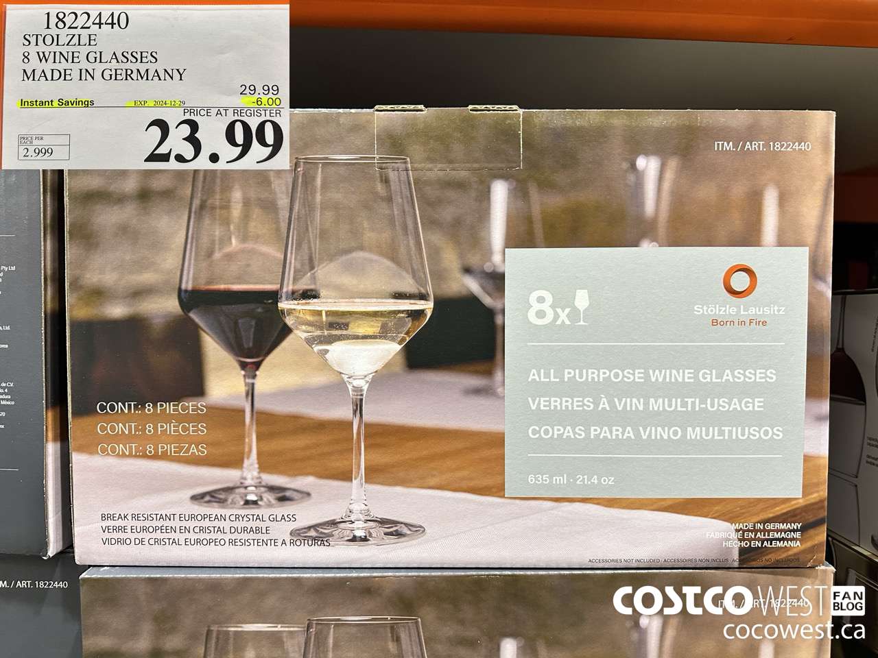 1822440 STOLZLE 8 WINE GLASSES MADE IN GERMANY ($6.00 INSTANT SAVINGS EXPIRES ON 2024-12-29) $23.99