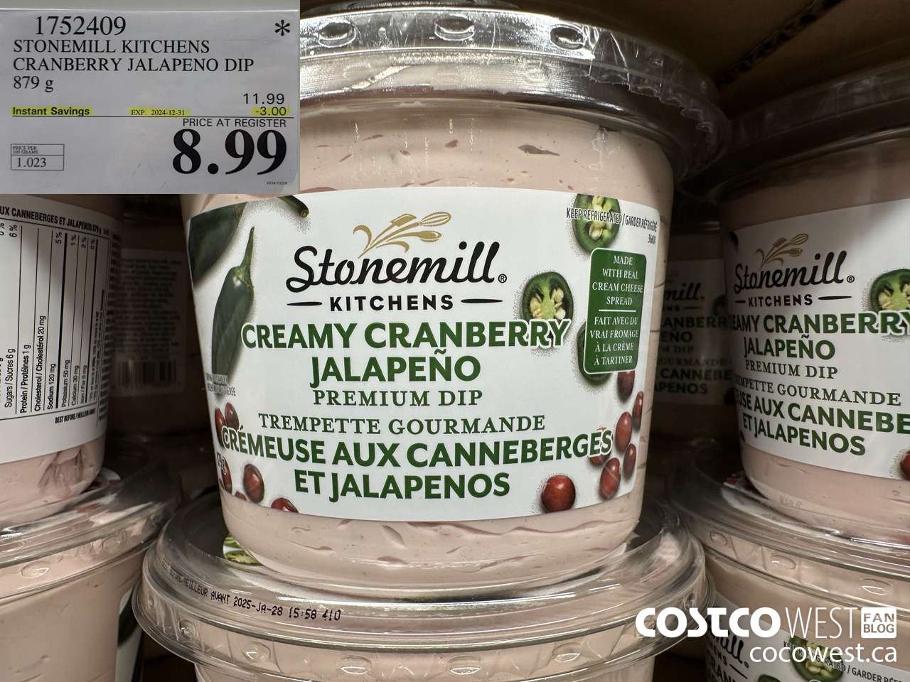1752409 STONEMILL KITCHENS CRANBERRY JALAPENO DIP 879 G ($3.00 INSTANT SAVINGS EXPIRES ON 2024-12-31) $8.99