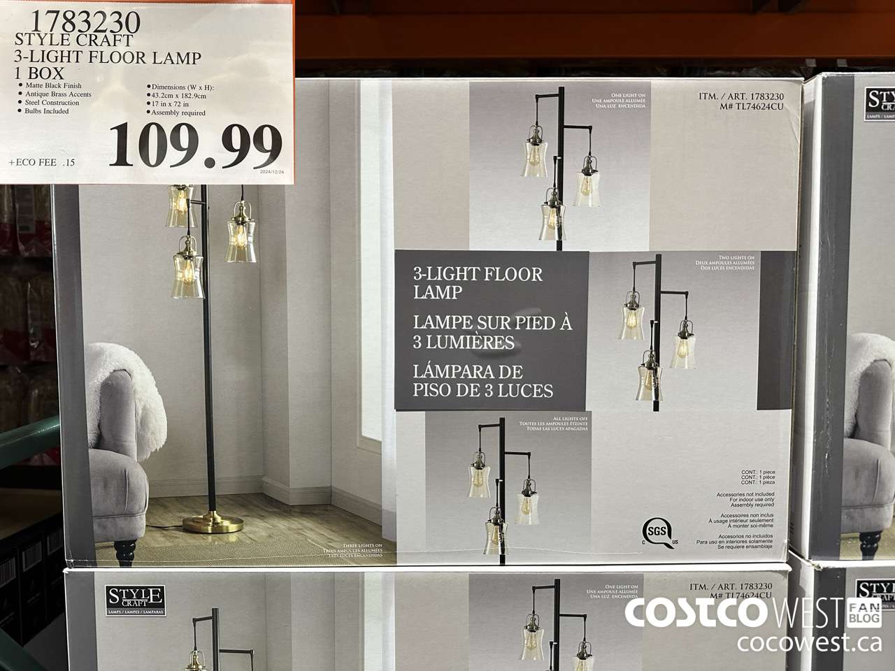 1783230 STYLE CRAFT 3-LIGHT FLOOR LAMP $109.99