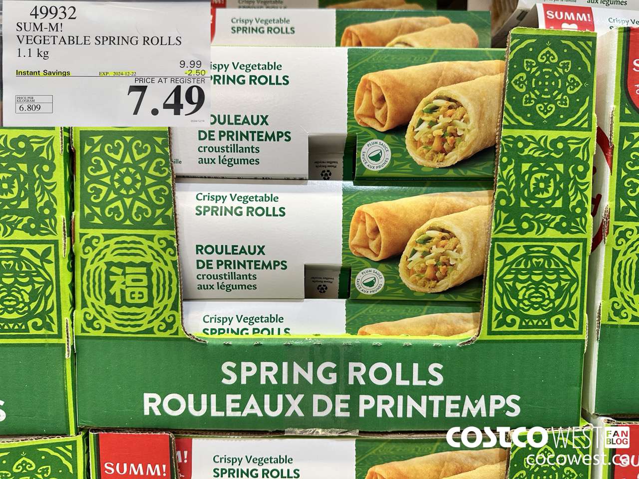 49932 SUM-M! VEGETABLE SPRING ROLL 1 kg ($2.50 INSTANT SAVINGS EXPIRES ON 2024-12-22) $7.49