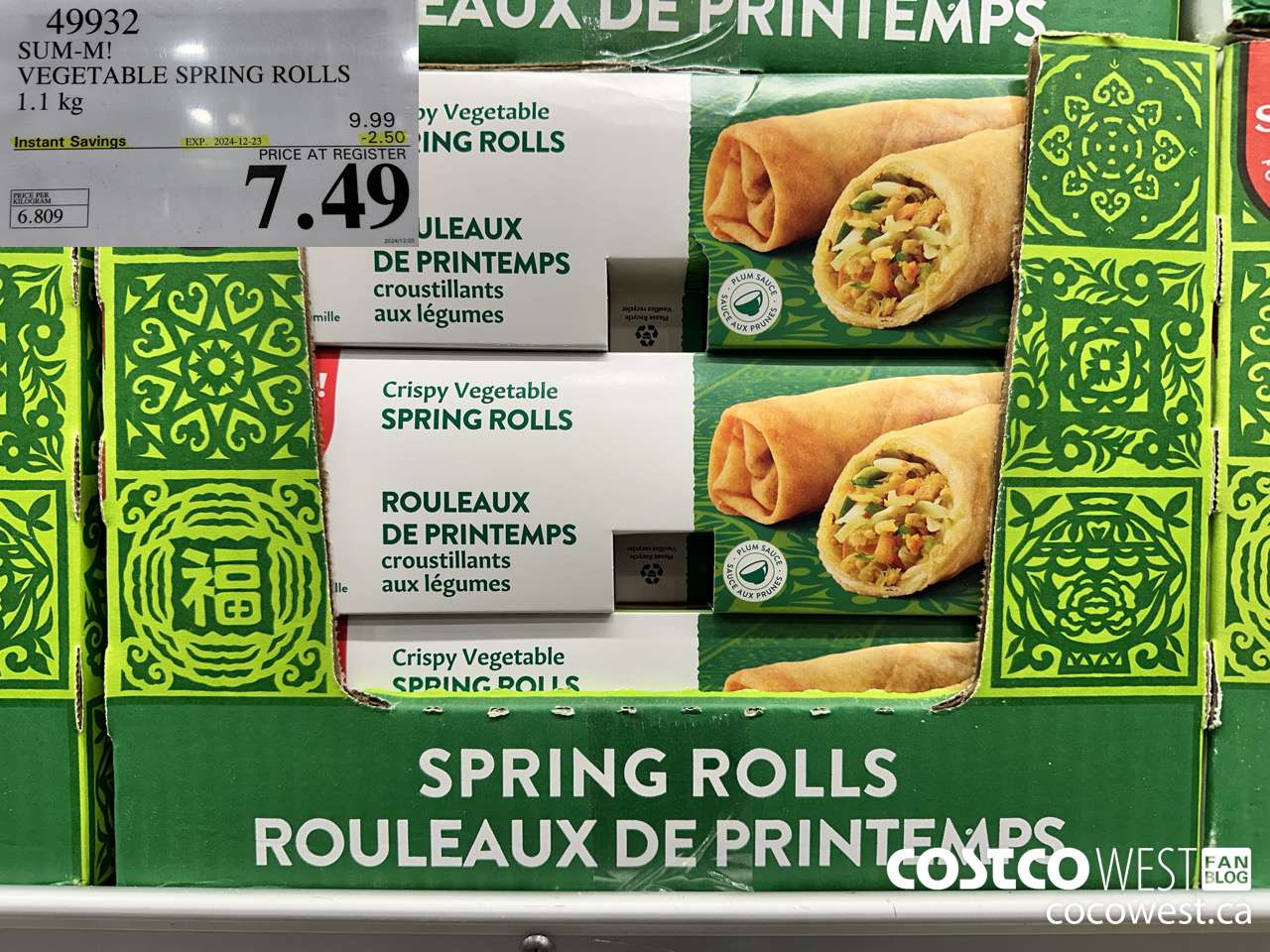 49932 SUM-M! VEGETABLE SPRING ROLL 1 kg ($2.50 INSTANT SAVINGS EXPIRES ON 2024-12-23) $7.49