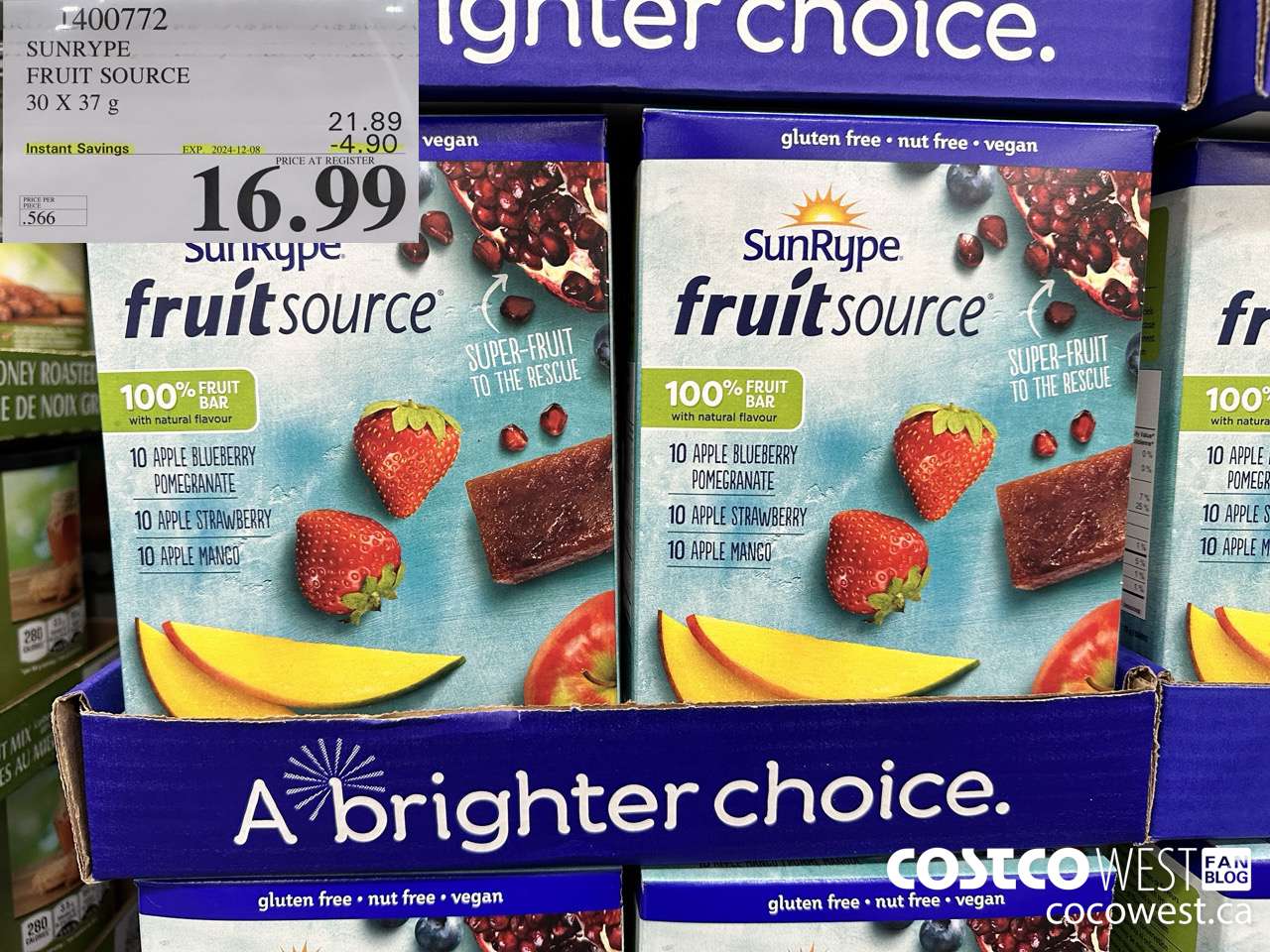 1400772 SUNRYPE FRUIT SOURCE 30 X 37 G ($4.90 INSTANT SAVINGS EXPIRES ON 2024-12-08) $16.99