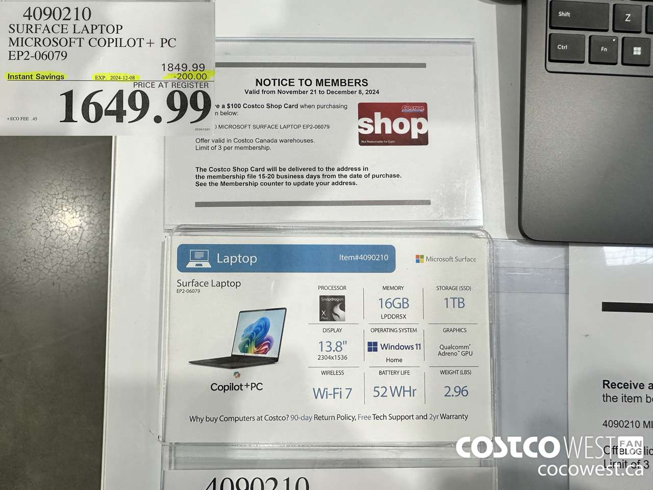 4090210 SURFACE LAPTOP MICROSOFT COPILOT + PC EP2-06079 ($200.00 INSTANT SAVINGS EXPIRES ON 2024-12-08) $1649.99