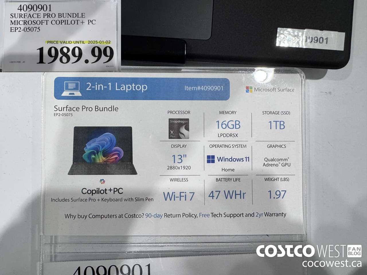 4090901 SURFACE PRO BUNDLE MICROSOFT COPILOT + PC EP2-05075 (EXPIRES ON 2025-01-02) $1989.99