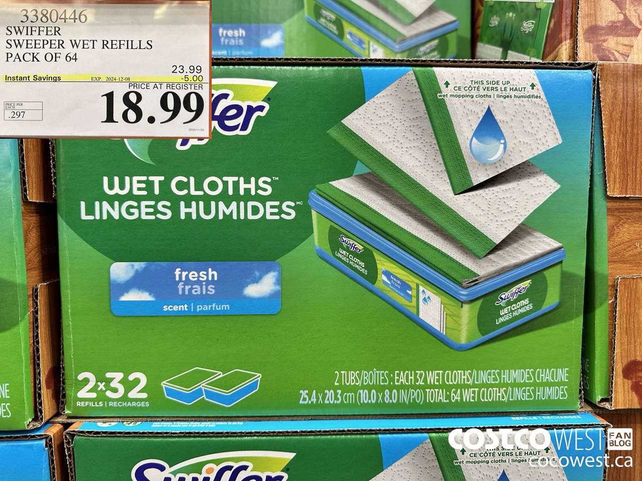 3380446 SWIFFER SWEEPER WET REFILLS PACK OF 64 ($5.00 INSTANT SAVINGS EXPIRES ON 2024-12-08) $18.99