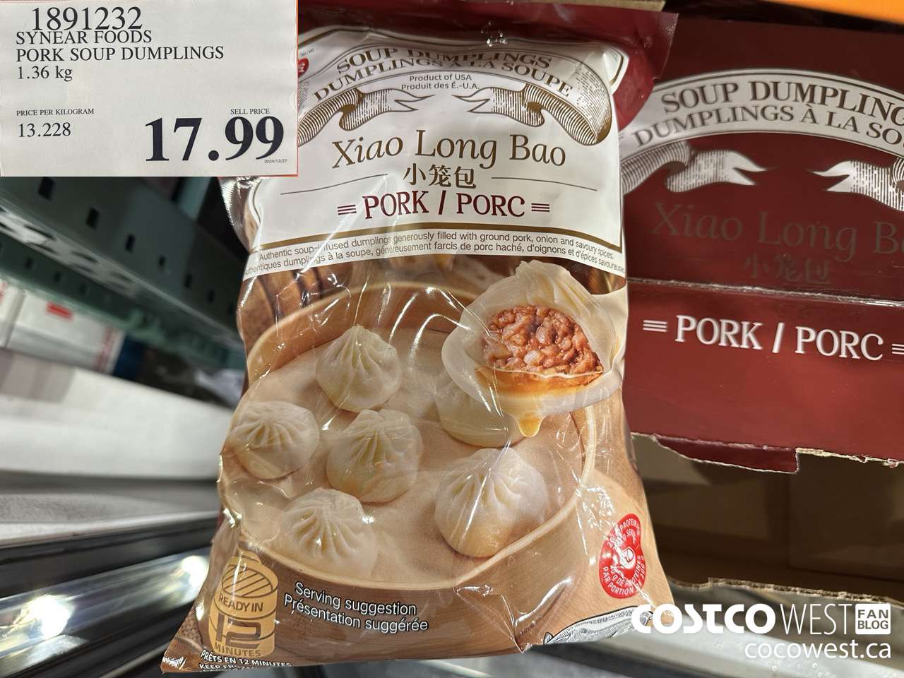 1891232 SYNEAR FOODS PORK SOUP DUMPLINGS 1.36KG $17.99