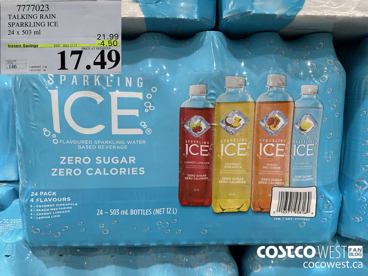 7777023 TALKING RAIN SPARKLING ICE 24 X 503ML ($4.50 INSTANT SAVINGS EXPIRES ON 2024-12-15) $17.49