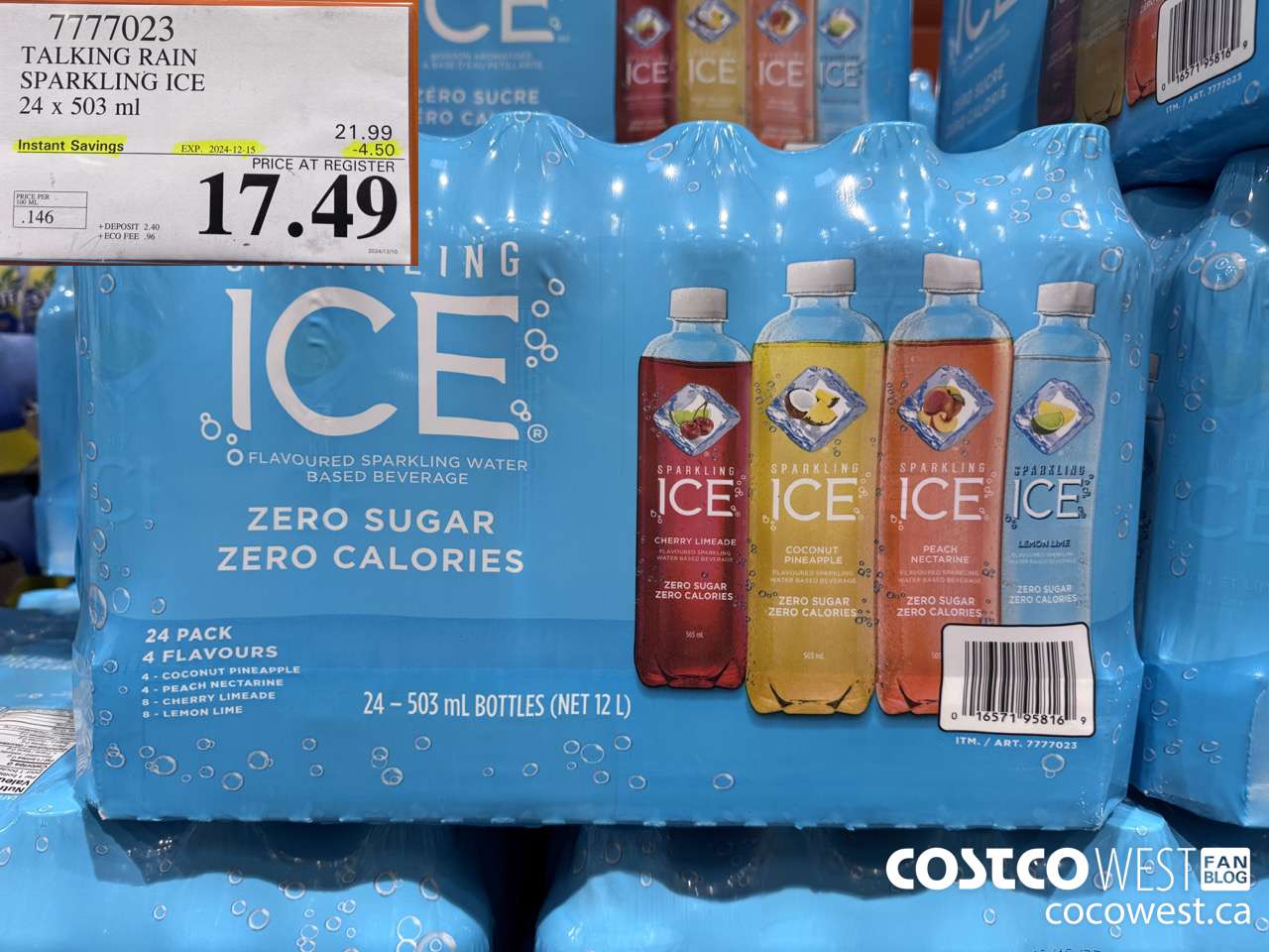 7777023 TALKING RAIN SPARKLING ICE 24 X 503ML ($4.50 INSTANT SAVINGS EXPIRES ON 2024-12-15) $17.49