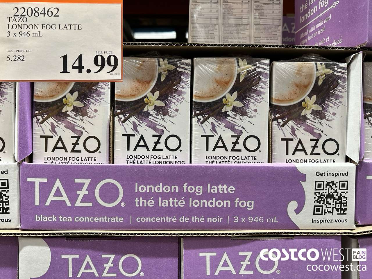 2208462 TAZO LONDON FOG LATTE 3 X 946ML $14.99