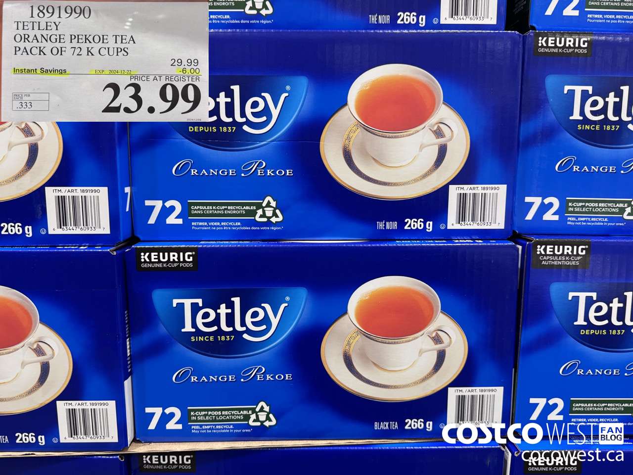 1891990 TETLEY ORANGE PEKOE TEA PACK OF 72 K CUPS ($6.00 INSTANT SAVINGS EXPIRES ON 2024-12-22) $23.99
